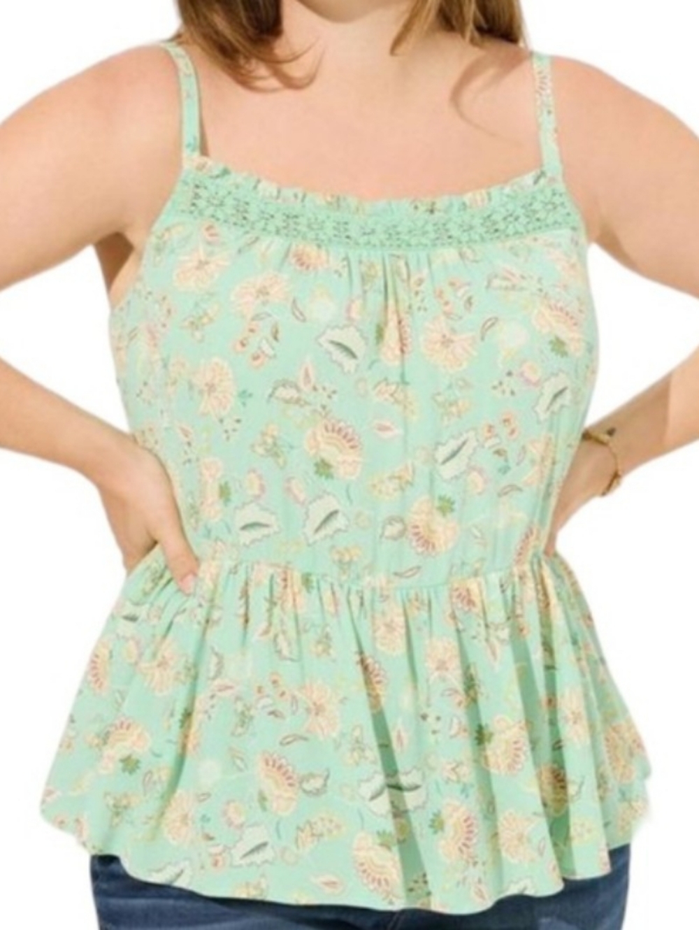 Torrid Mint Green Floral Tiered Camisole Top